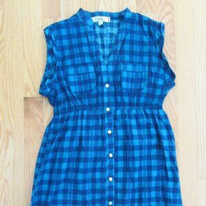 l.e.i. WOMEN'S JUNIOR'S SIZE S TOP NAVY BLUE & TEAL PLAID TUNIC MARIBETH SS NWT